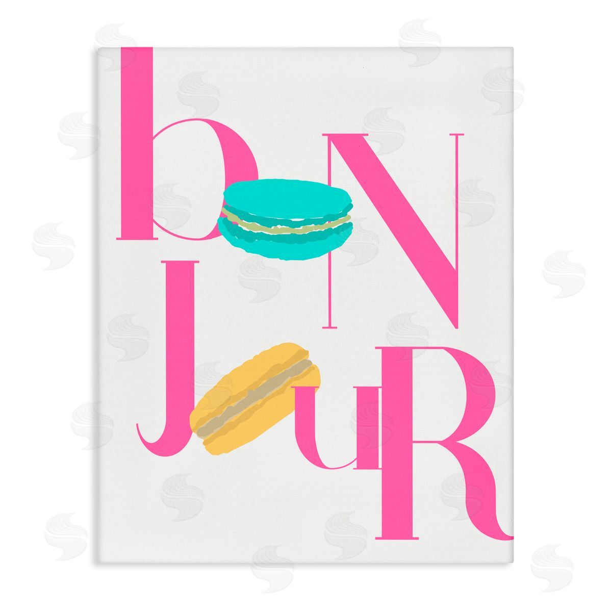 ANNA QUACH Bonjour Macarons Typography Canvas Wall Art Print