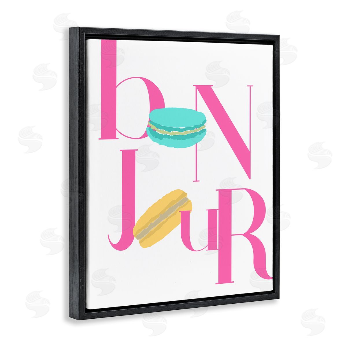 ANNA QUACH Bonjour Macarons Typography Canvas Wall Art Print