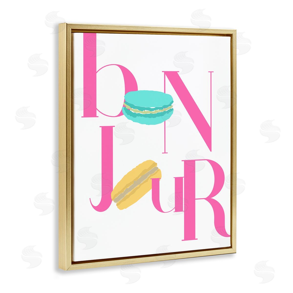 ANNA QUACH Bonjour Macarons Typography Canvas Wall Art Print