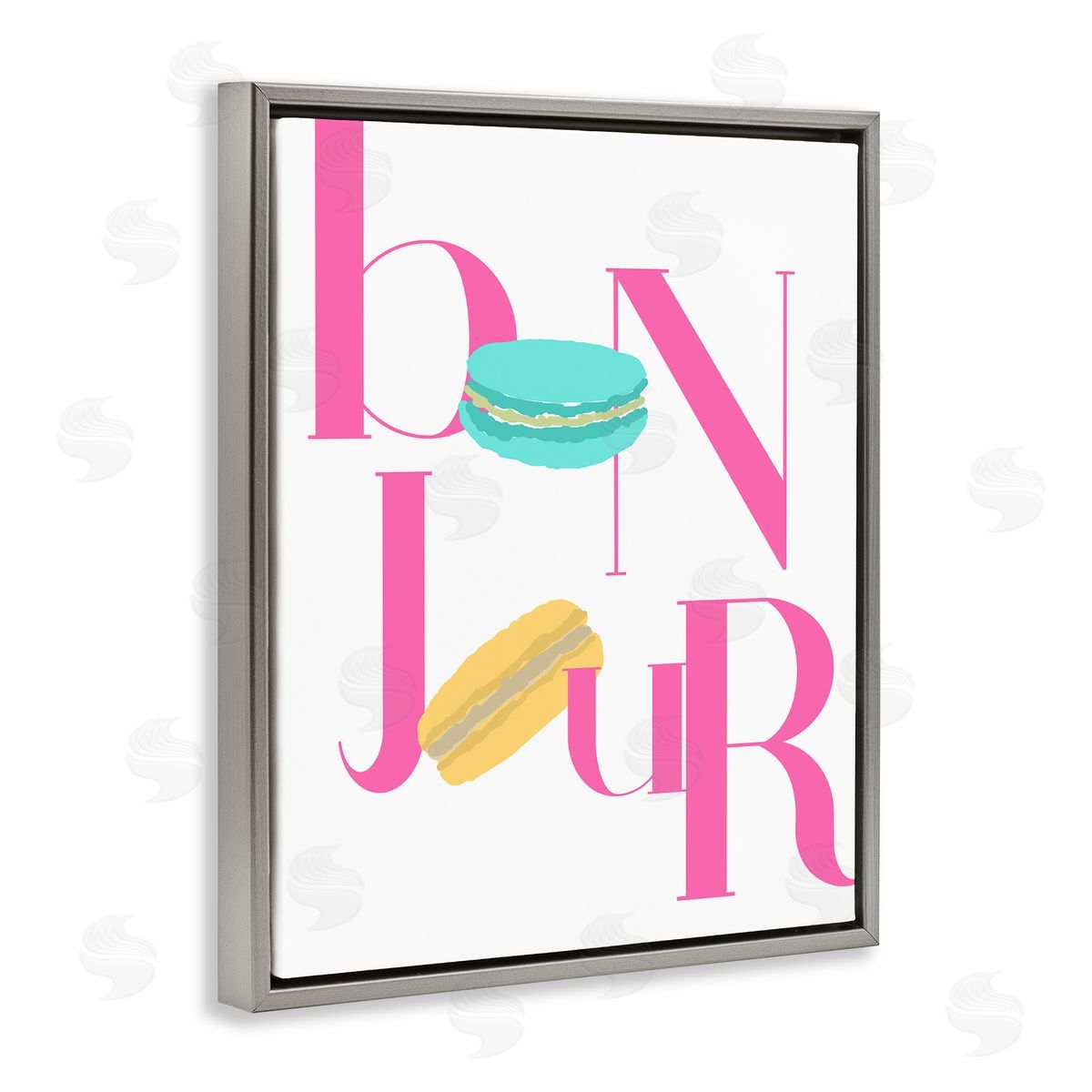 ANNA QUACH Bonjour Macarons Typography Canvas Wall Art Print