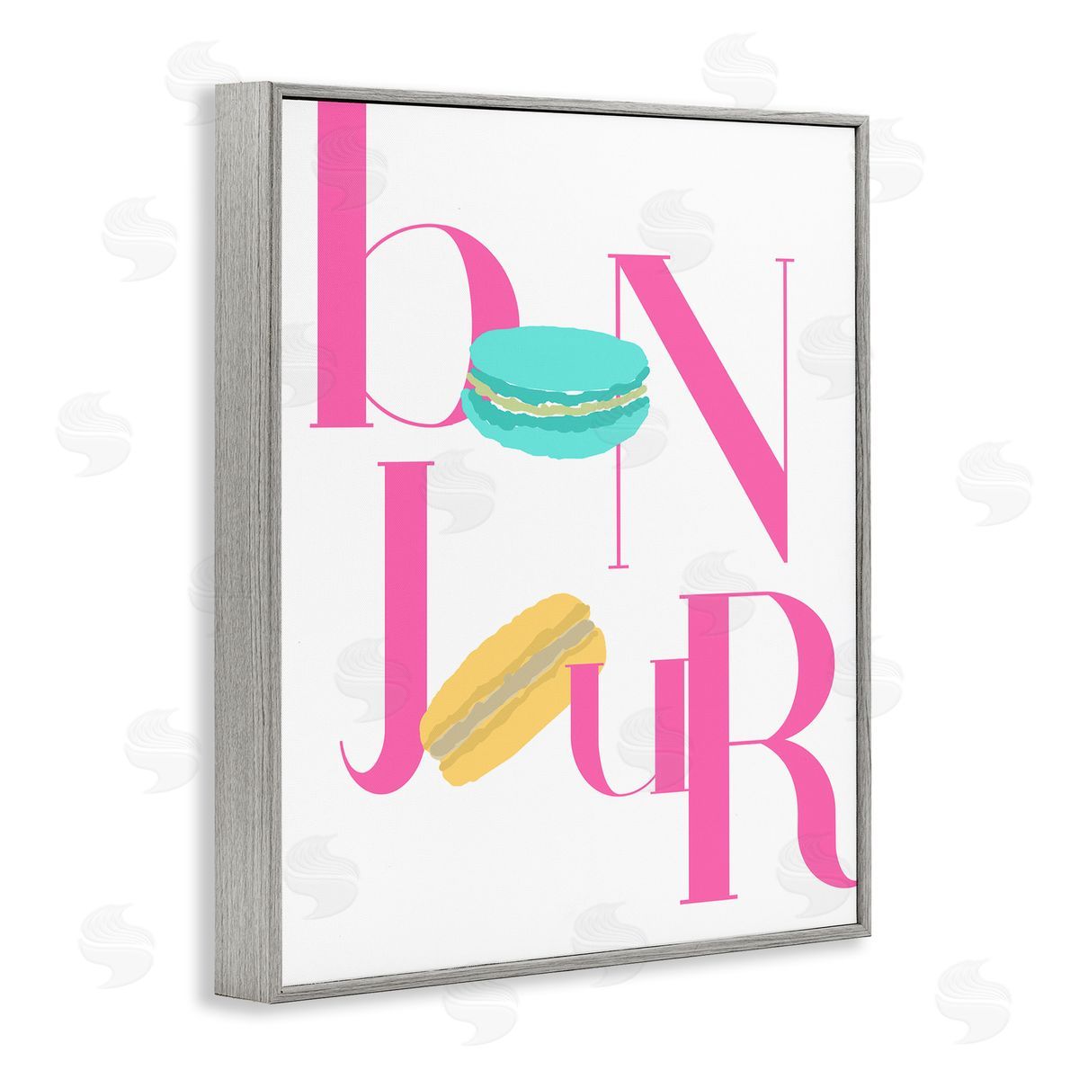 ANNA QUACH Bonjour Macarons Typography Canvas Wall Art Print