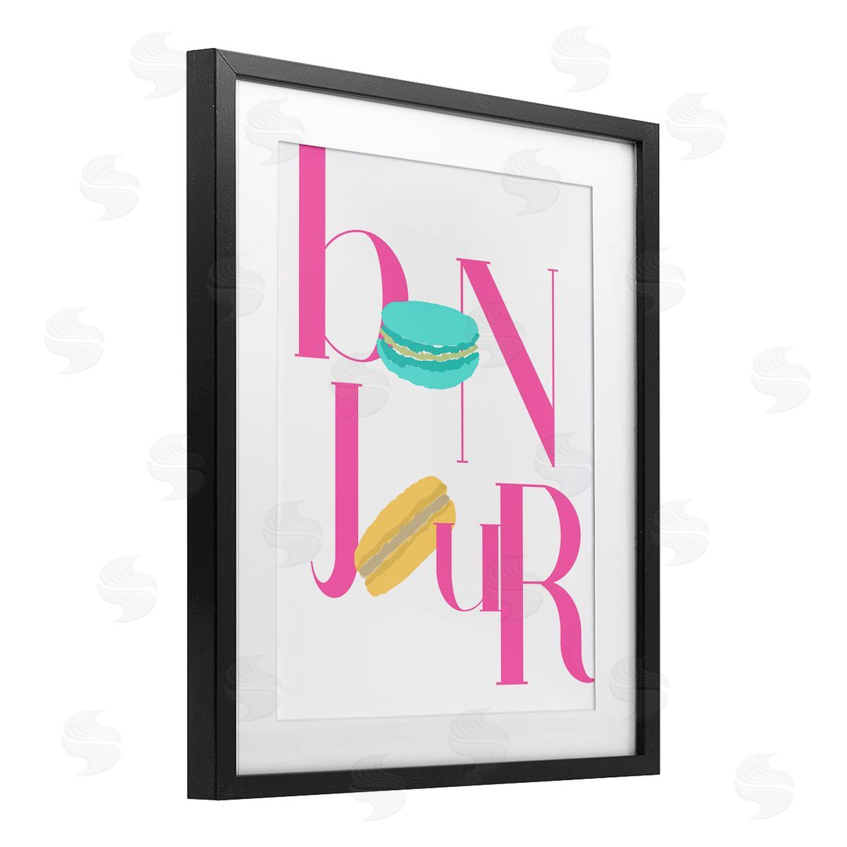 ANNA QUACH Bonjour Macarons Typography Canvas Wall Art Print