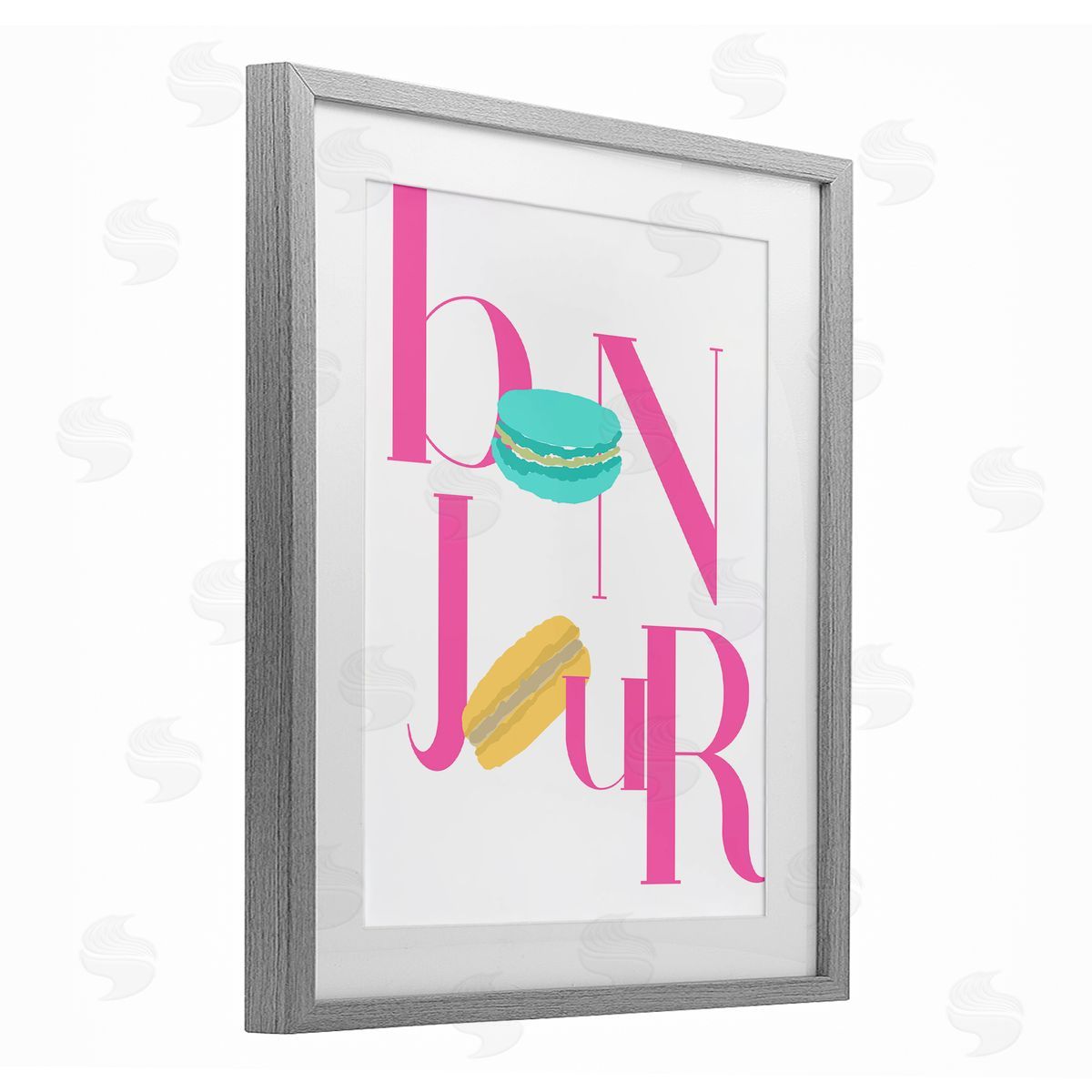ANNA QUACH Bonjour Macarons Typography Canvas Wall Art Print