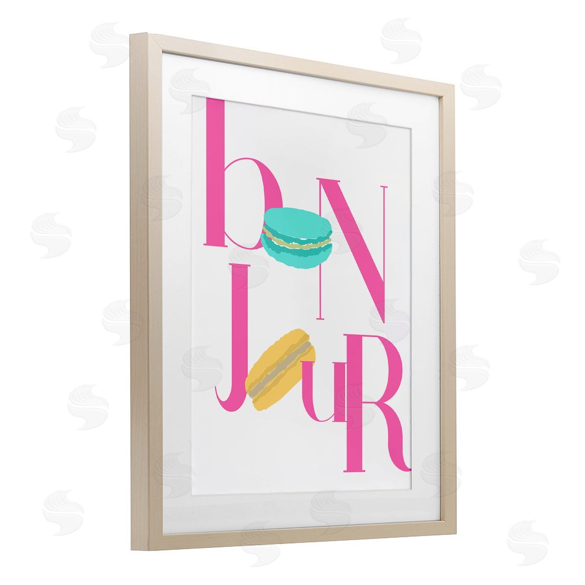 ANNA QUACH Bonjour Macarons Typography Canvas Wall Art Print