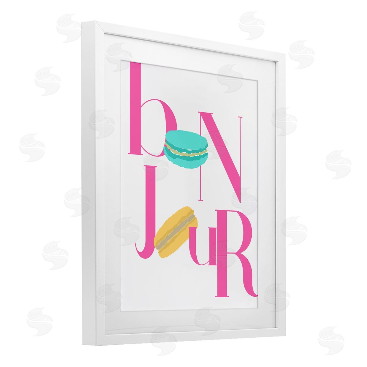 ANNA QUACH Bonjour Macarons Typography Canvas Wall Art Print