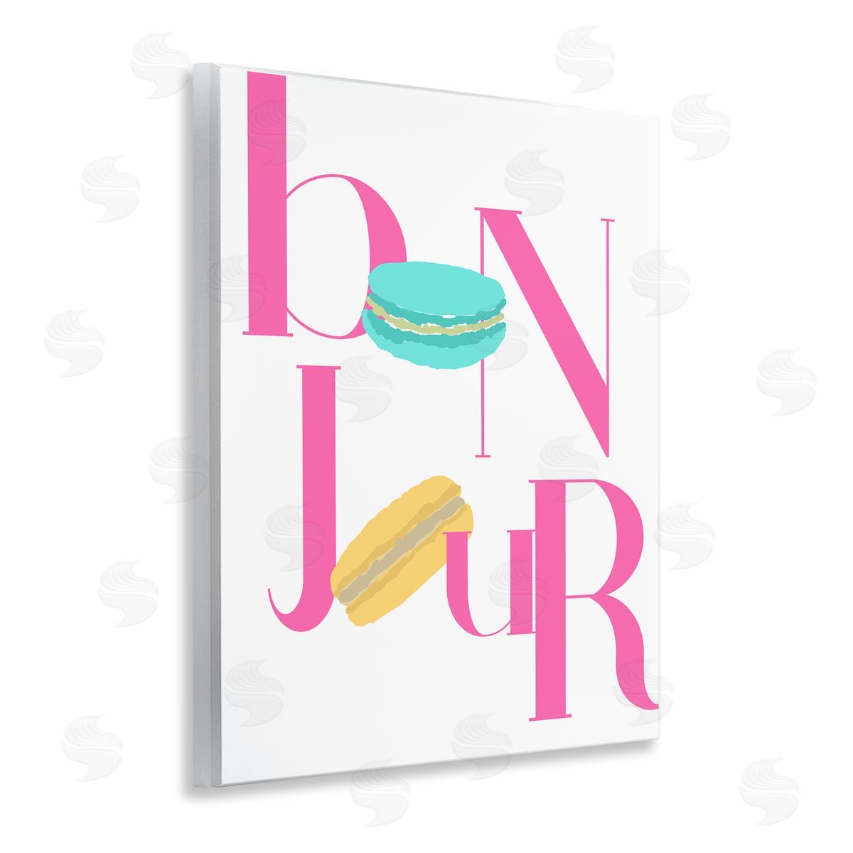 ANNA QUACH Bonjour Macarons Typography Canvas Wall Art Print