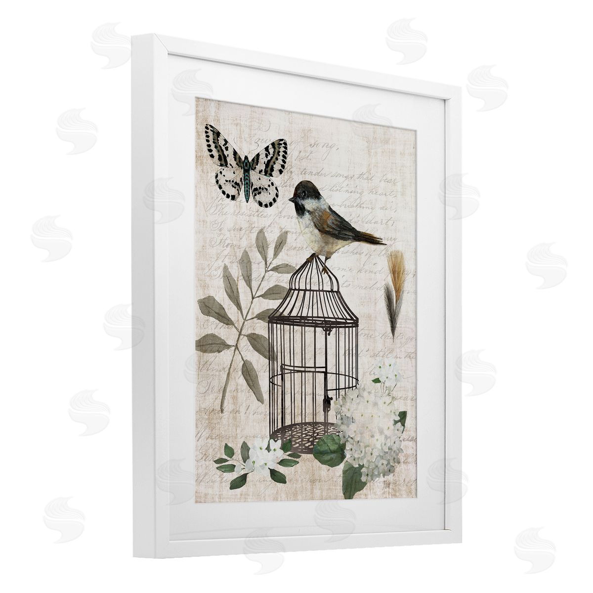 Nan Vintage Menagerie Bird Florals Canvas Wall Art Print