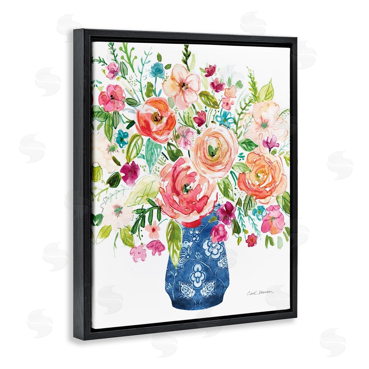 Carol Robinson Sunny Chinoiserie Pink Bouquet Canvas Wall Art Print