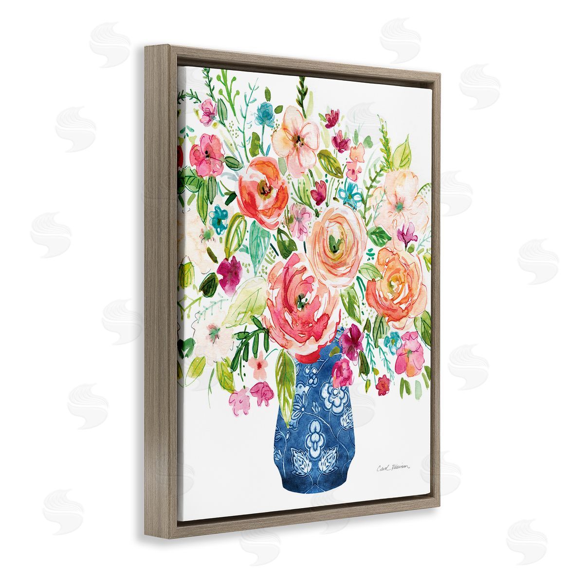 Carol Robinson Sunny Chinoiserie Pink Bouquet Canvas Wall Art Print