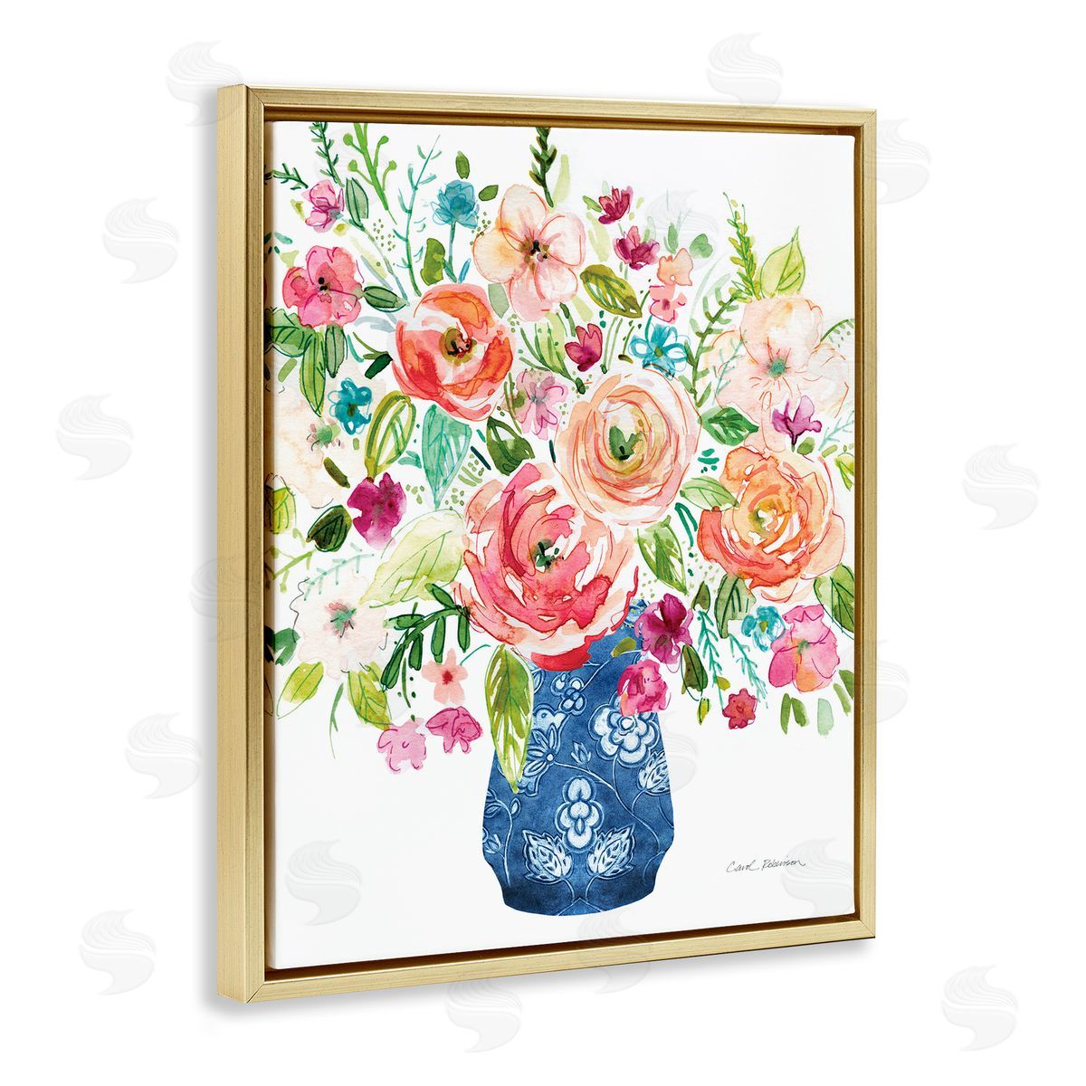 Carol Robinson Sunny Chinoiserie Pink Bouquet Canvas Wall Art Print