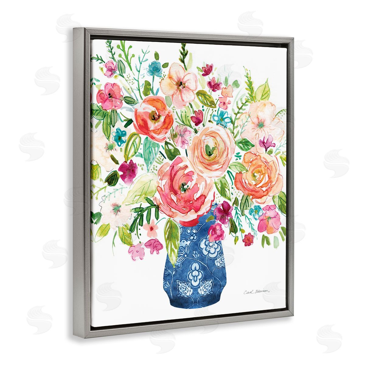 Carol Robinson Sunny Chinoiserie Pink Bouquet Canvas Wall Art Print