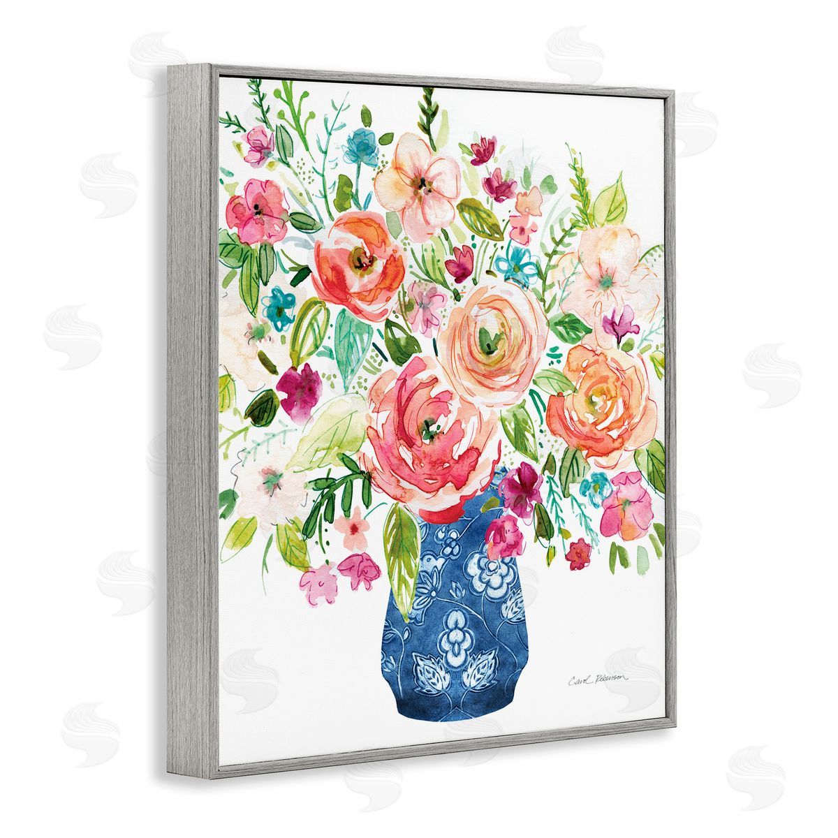 Carol Robinson Sunny Chinoiserie Pink Bouquet Canvas Wall Art Print