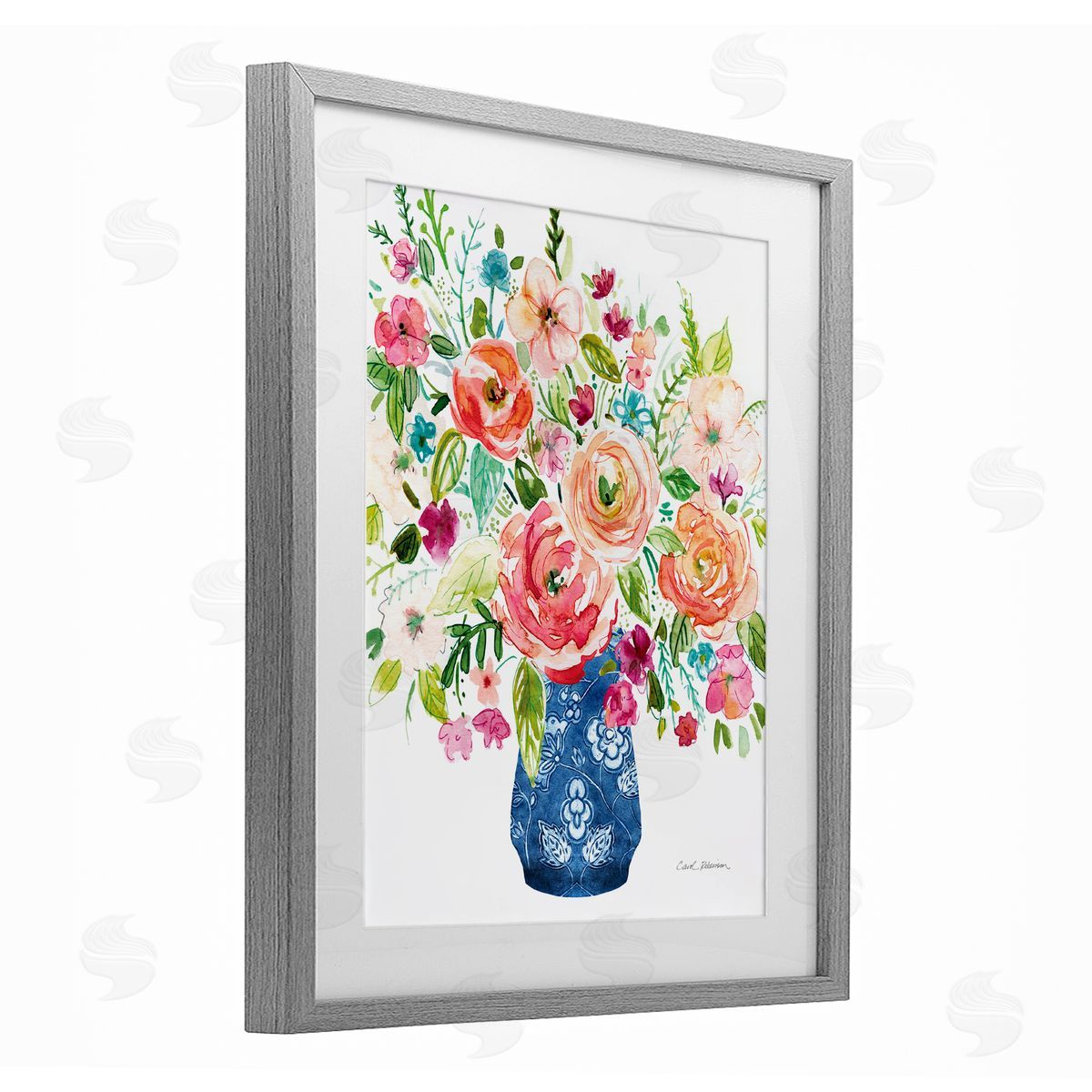 Carol Robinson Sunny Chinoiserie Pink Bouquet Canvas Wall Art Print