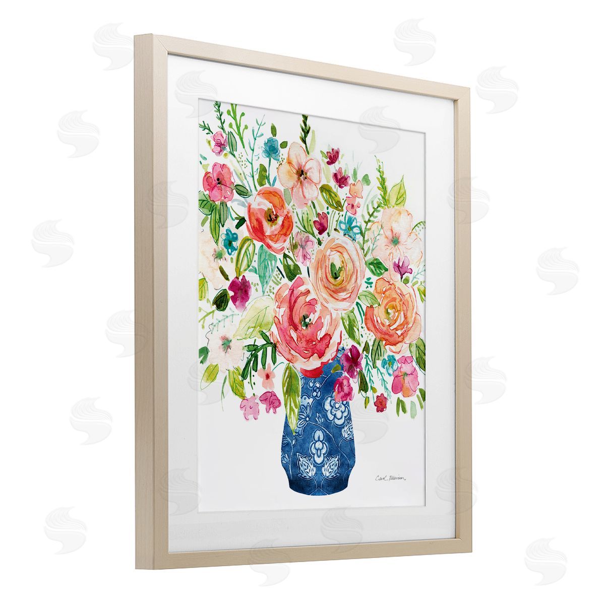 Carol Robinson Sunny Chinoiserie Pink Bouquet Canvas Wall Art Print