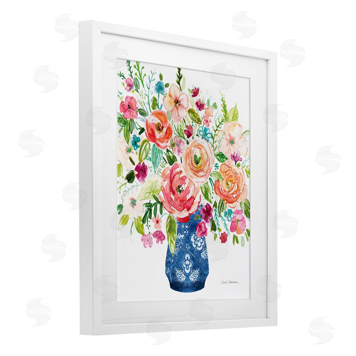 Carol Robinson Sunny Chinoiserie Pink Bouquet Canvas Wall Art Print
