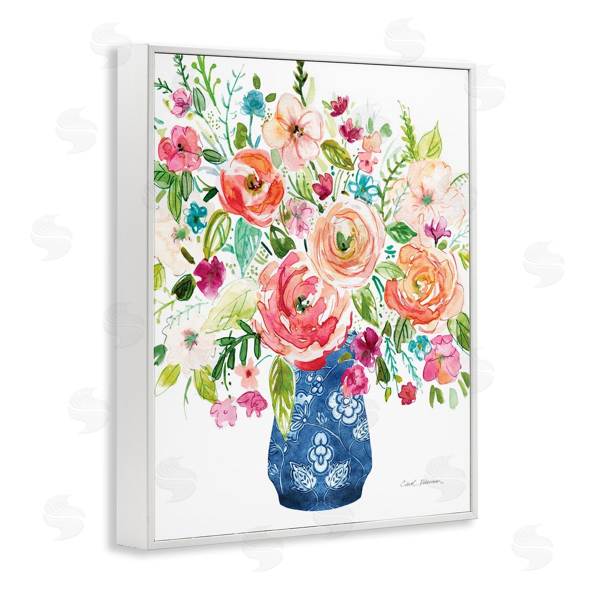 Carol Robinson Sunny Chinoiserie Pink Bouquet Canvas Wall Art Print