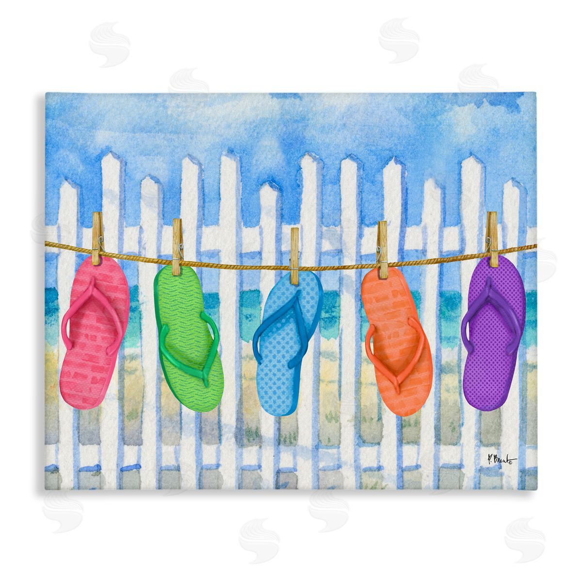Paul Brent Flip Flop Clothesline Canvas Wall Art Print
