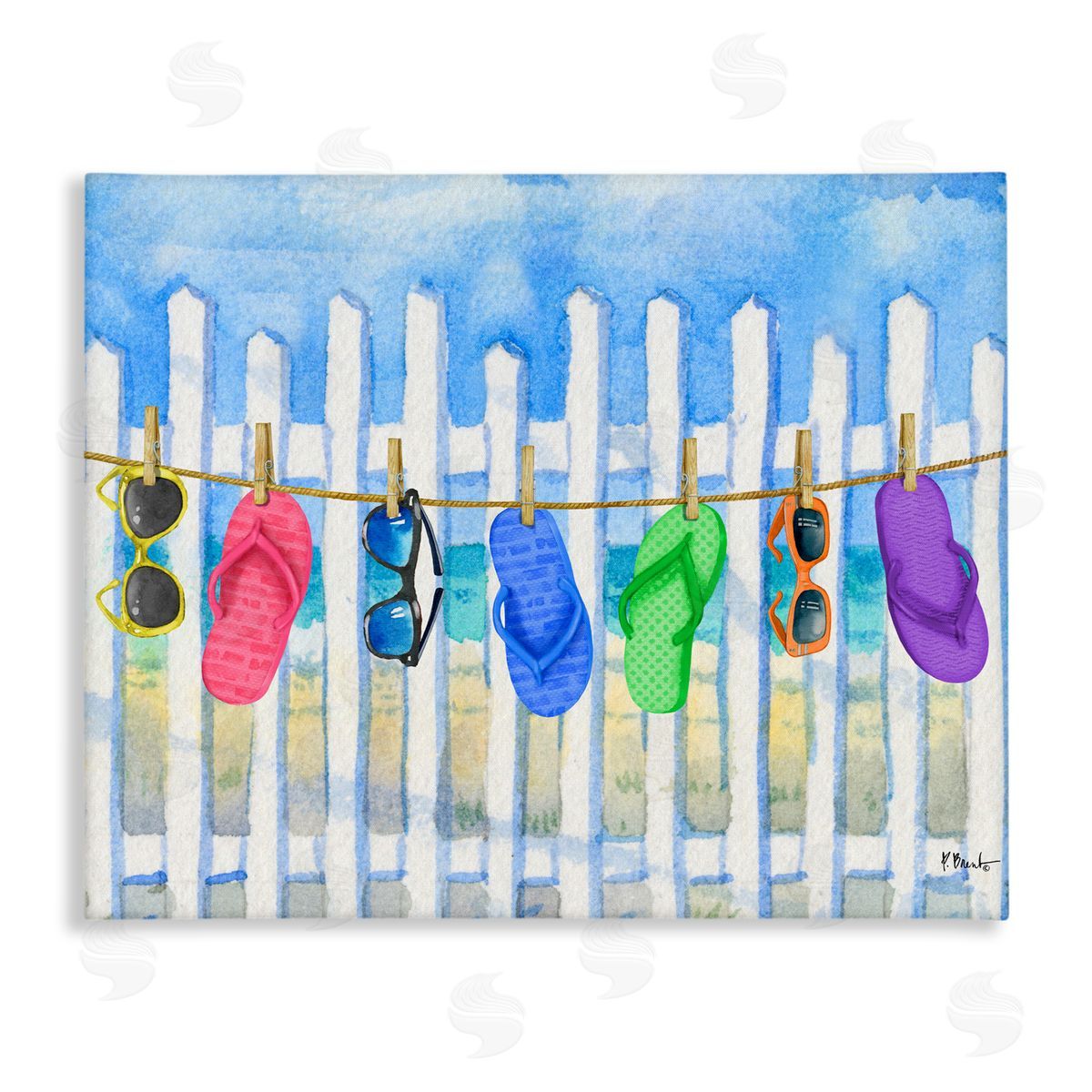 Paul Brent Summer Clothesline with Flip Flops Canvas Wall Art Print