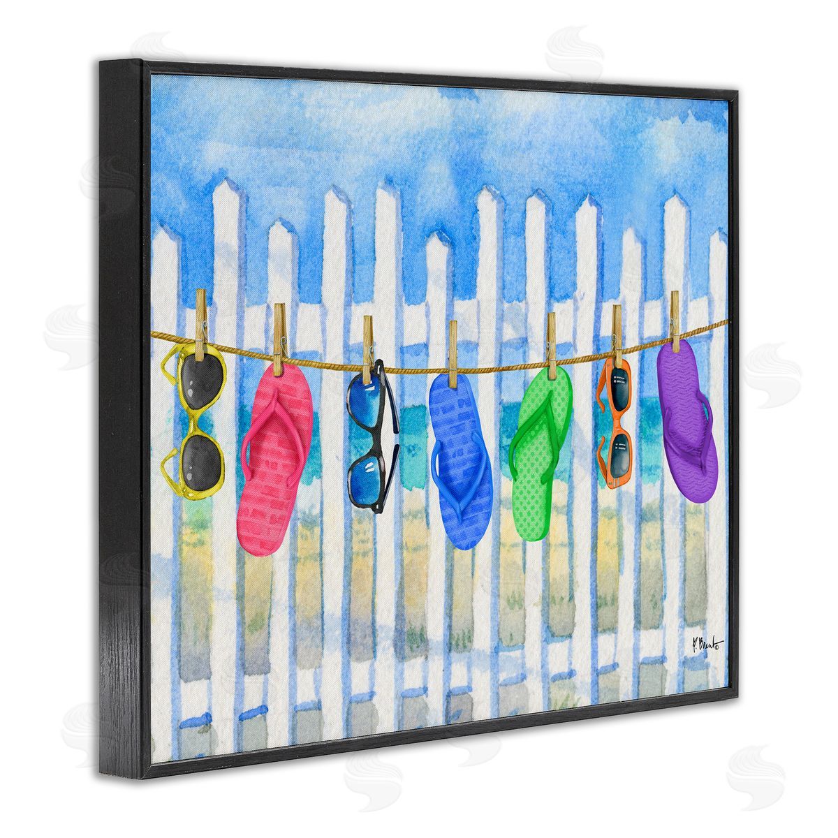 Paul Brent Summer Clothesline with Flip Flops Canvas Wall Art Print