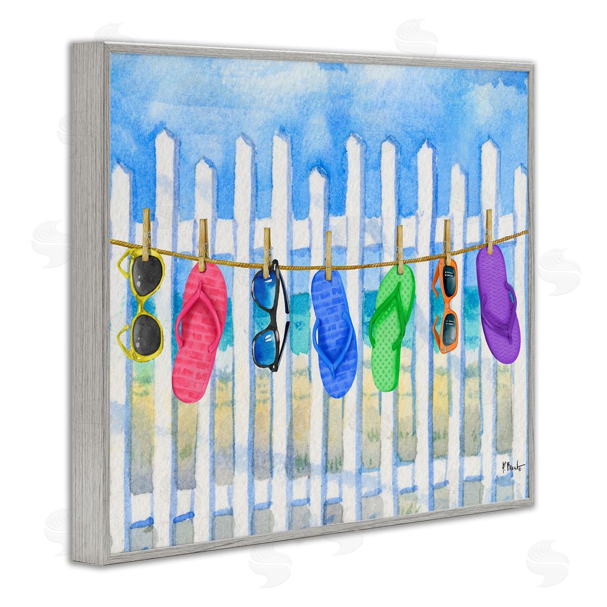 Paul Brent Summer Clothesline with Flip Flops Canvas Wall Art Print