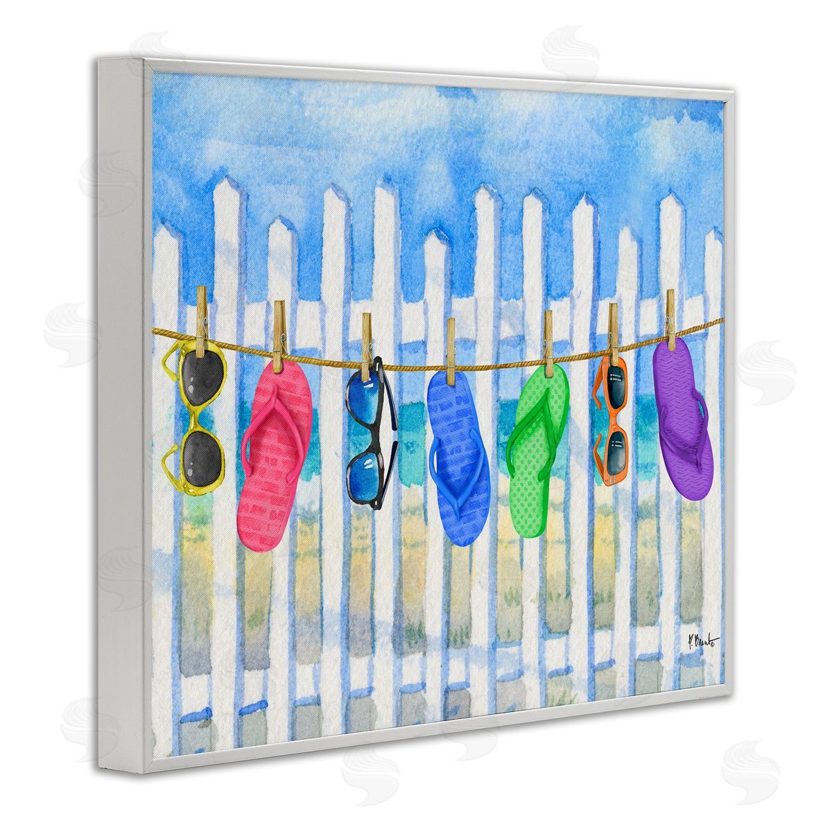 Paul Brent Summer Clothesline with Flip Flops Canvas Wall Art Print