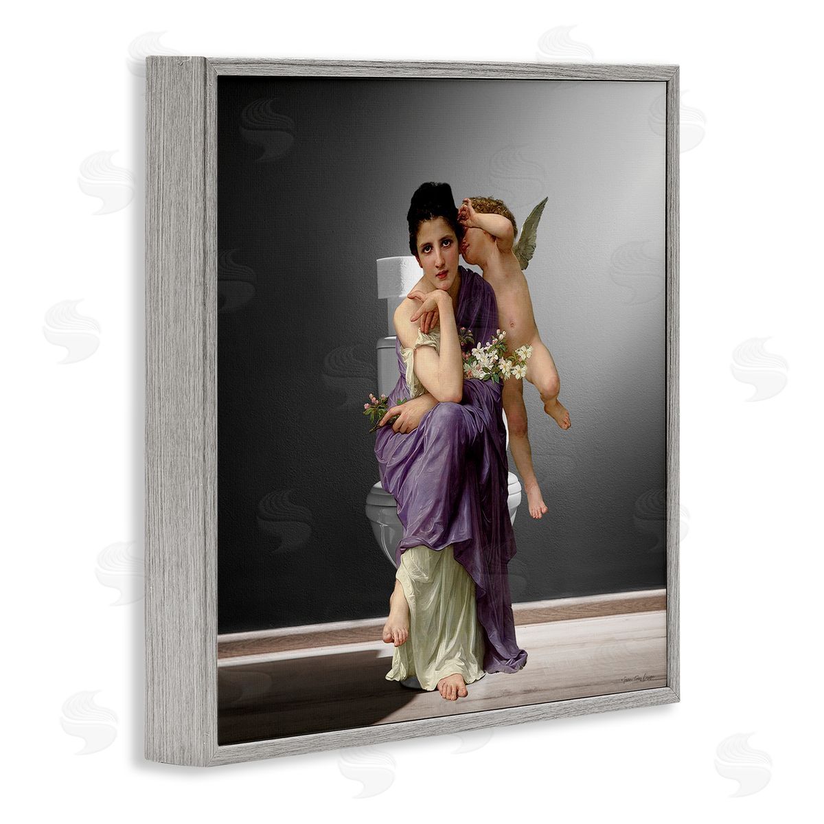 Seven Trees Design Vintage Lady & Cherub Bathroom Canvas Wall Art Print