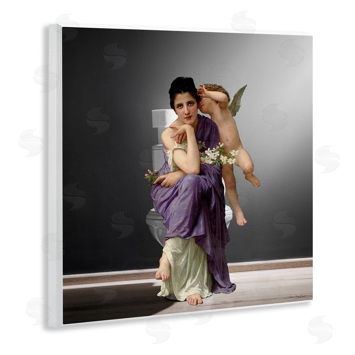 Seven Trees Design Vintage Lady & Cherub Bathroom Canvas Wall Art Print