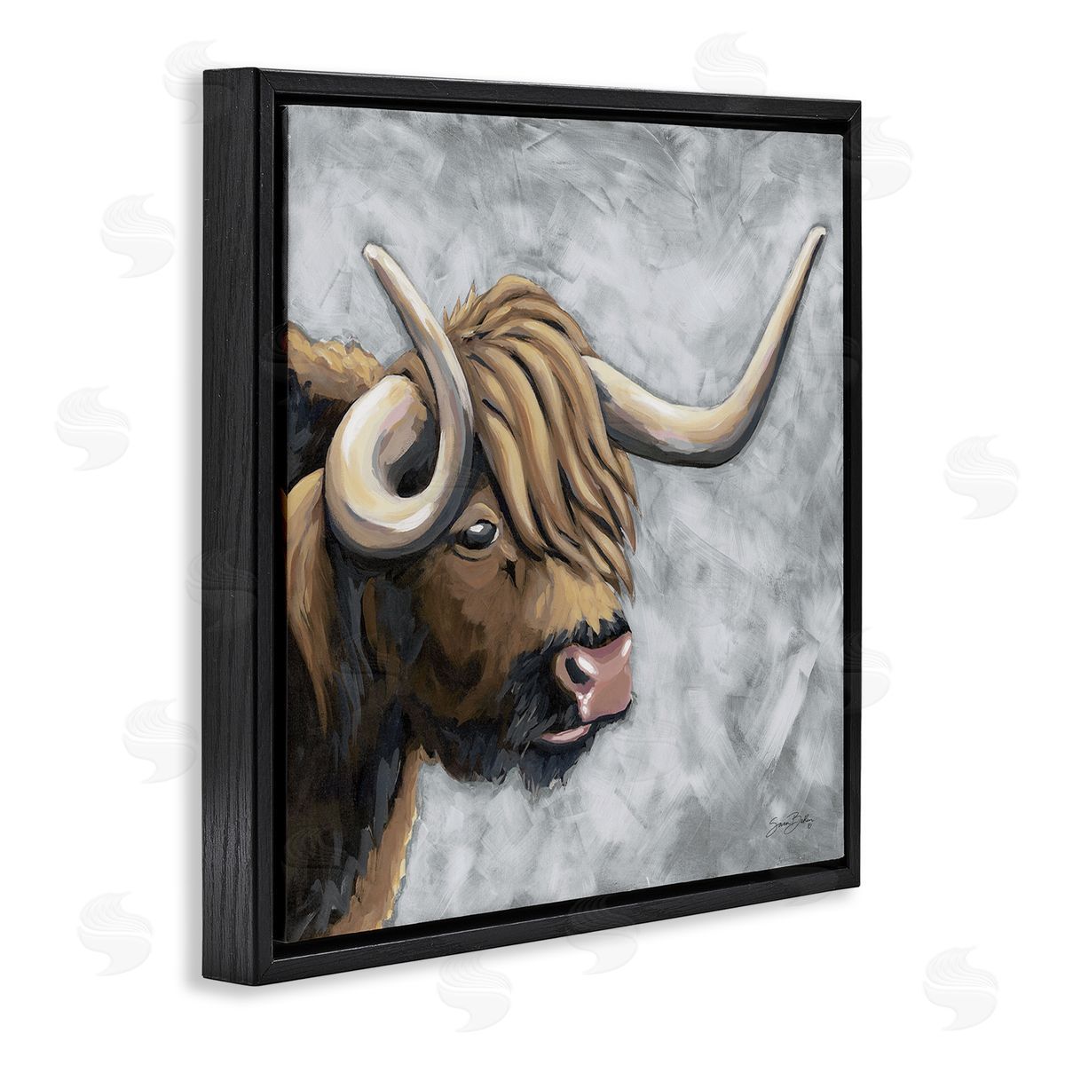 Sara Baker Highland Cattle with Curved Horn Canvas Wall Art Print