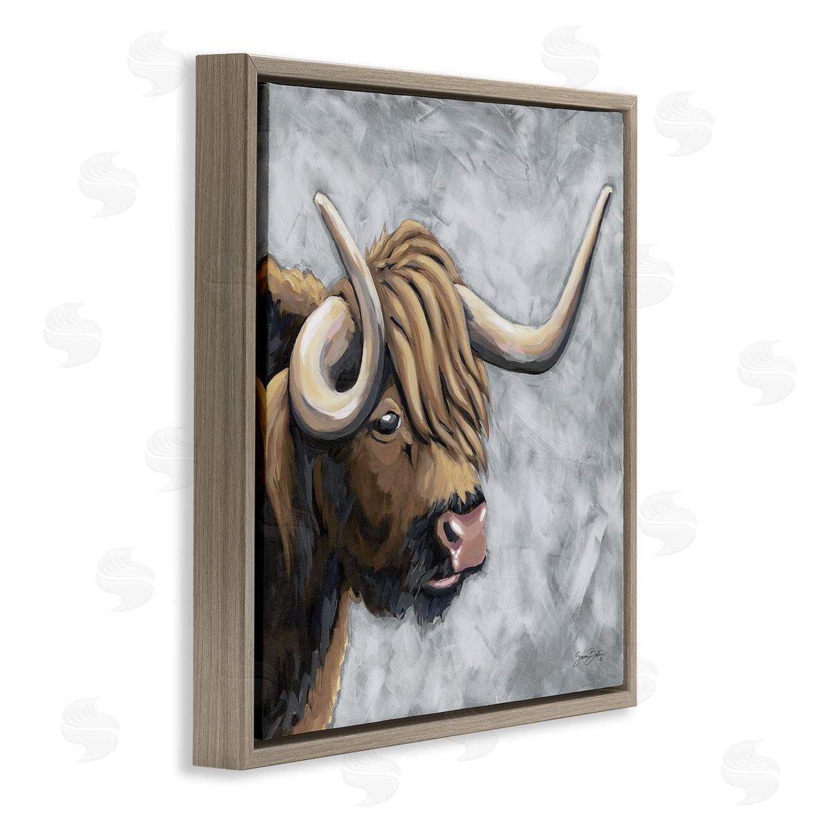 Sara Baker Highland Cattle with Curved Horn Canvas Wall Art Print