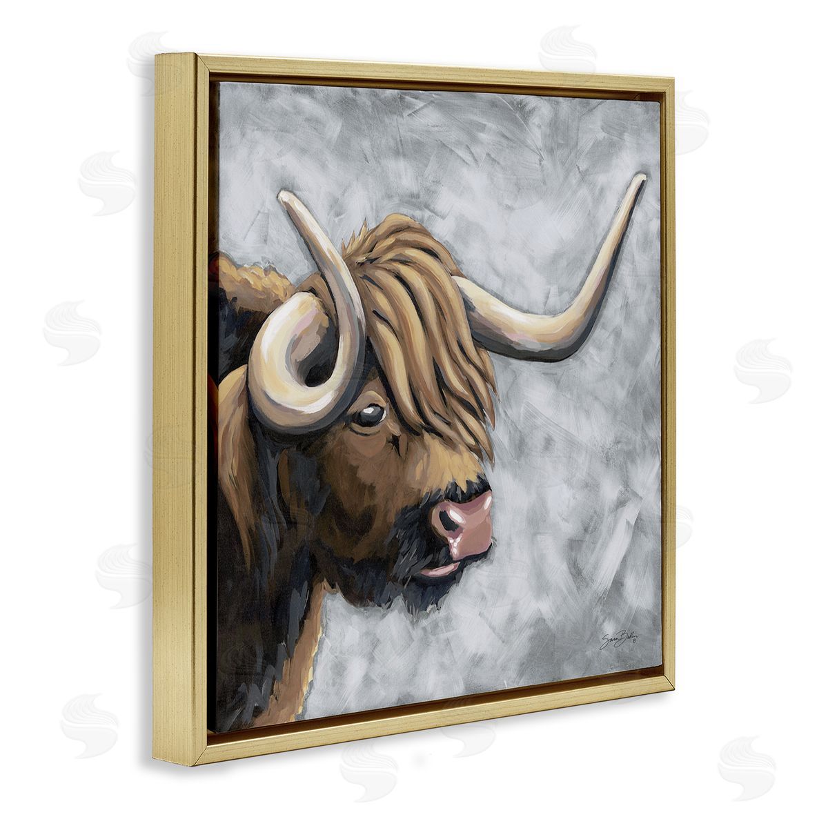 Sara Baker Highland Cattle with Curved Horn Canvas Wall Art Print