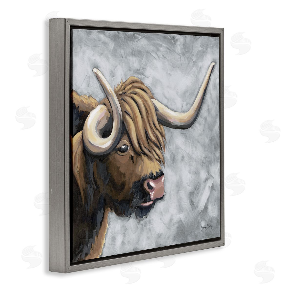Sara Baker Highland Cattle with Curved Horn Canvas Wall Art Print