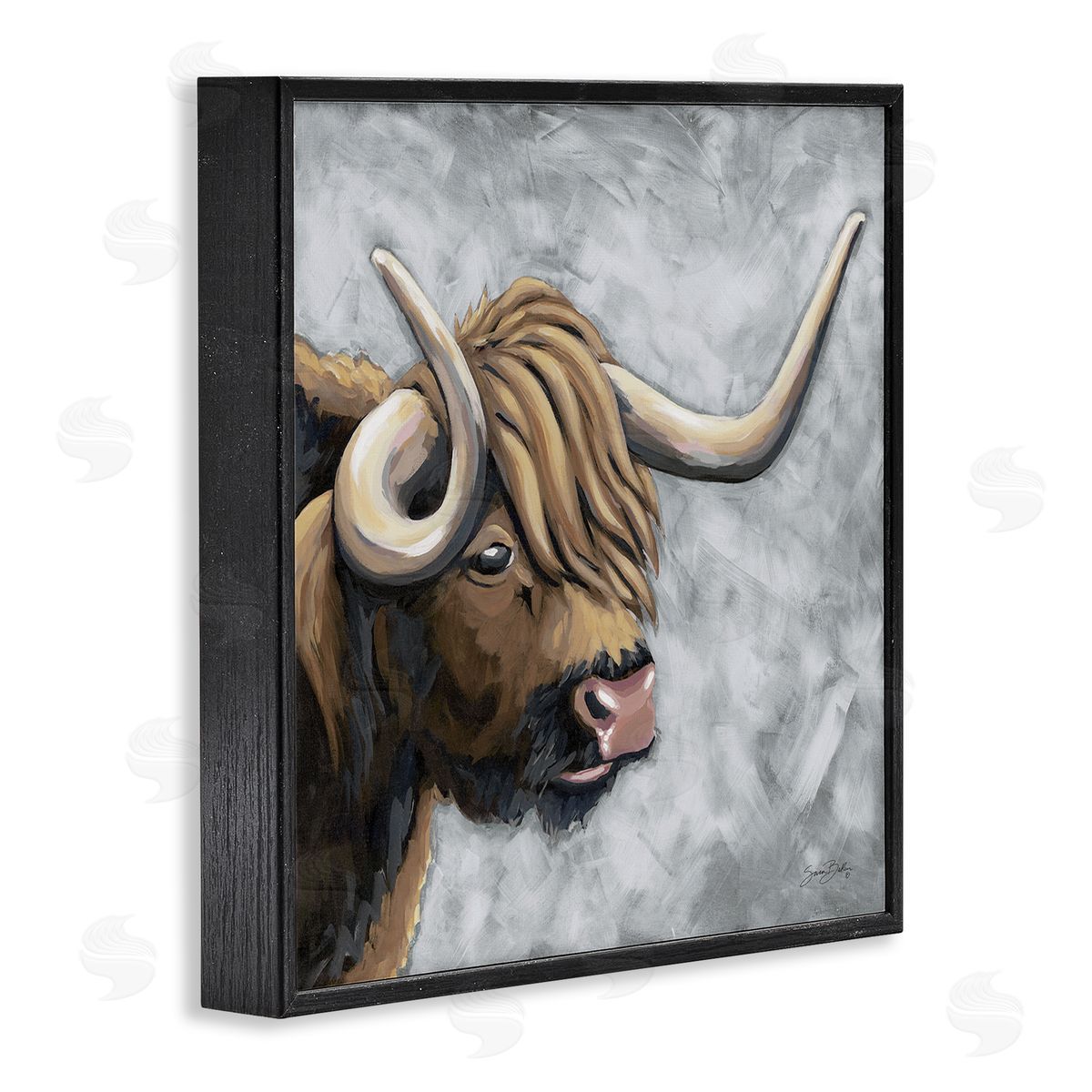 Sara Baker Highland Cattle with Curved Horn Canvas Wall Art Print