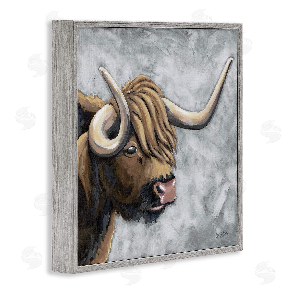 Sara Baker Highland Cattle with Curved Horn Canvas Wall Art Print