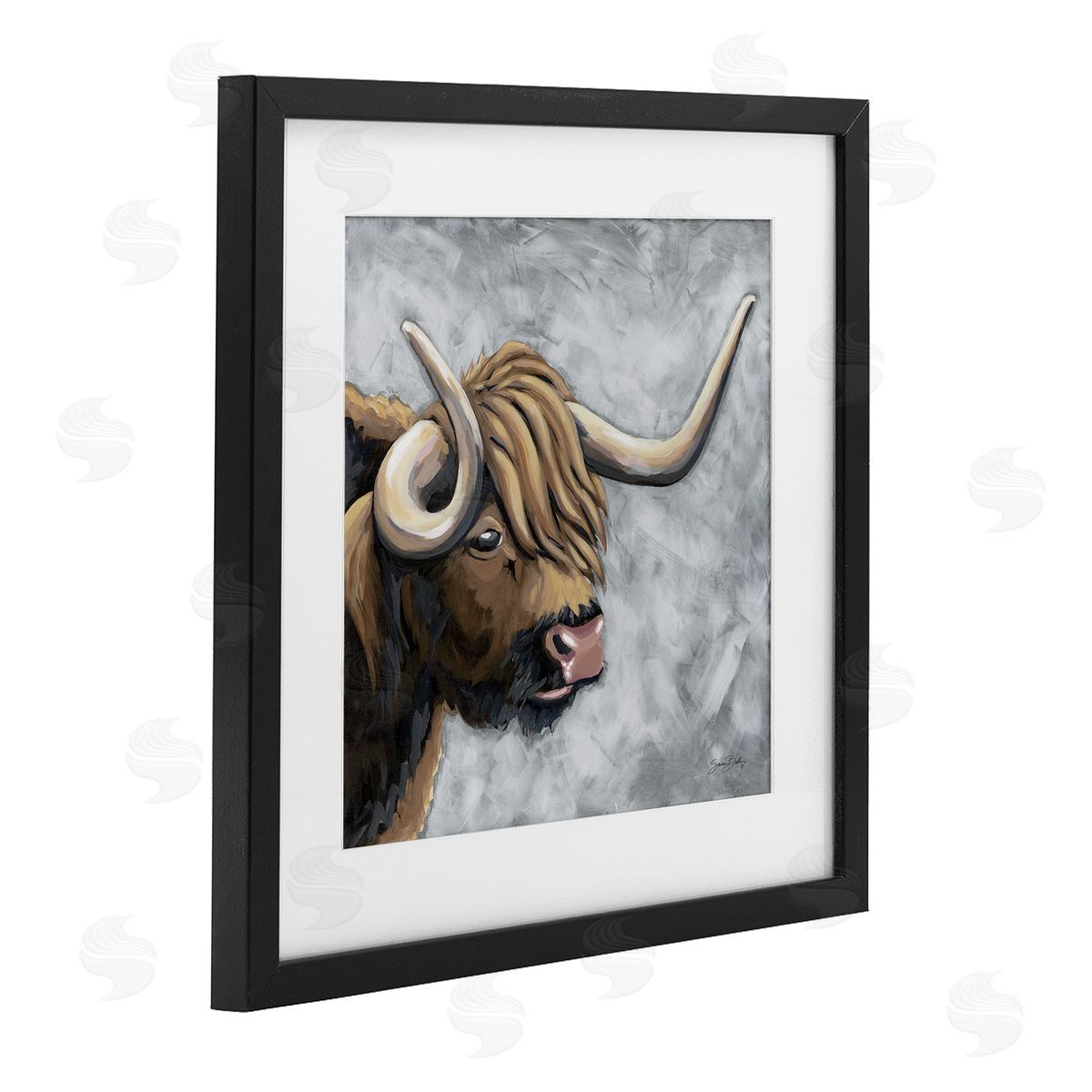 Sara Baker Highland Cattle with Curved Horn Canvas Wall Art Print