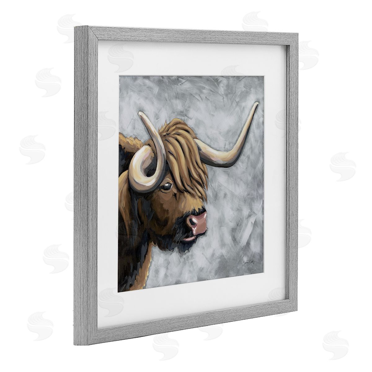 Sara Baker Highland Cattle with Curved Horn Canvas Wall Art Print