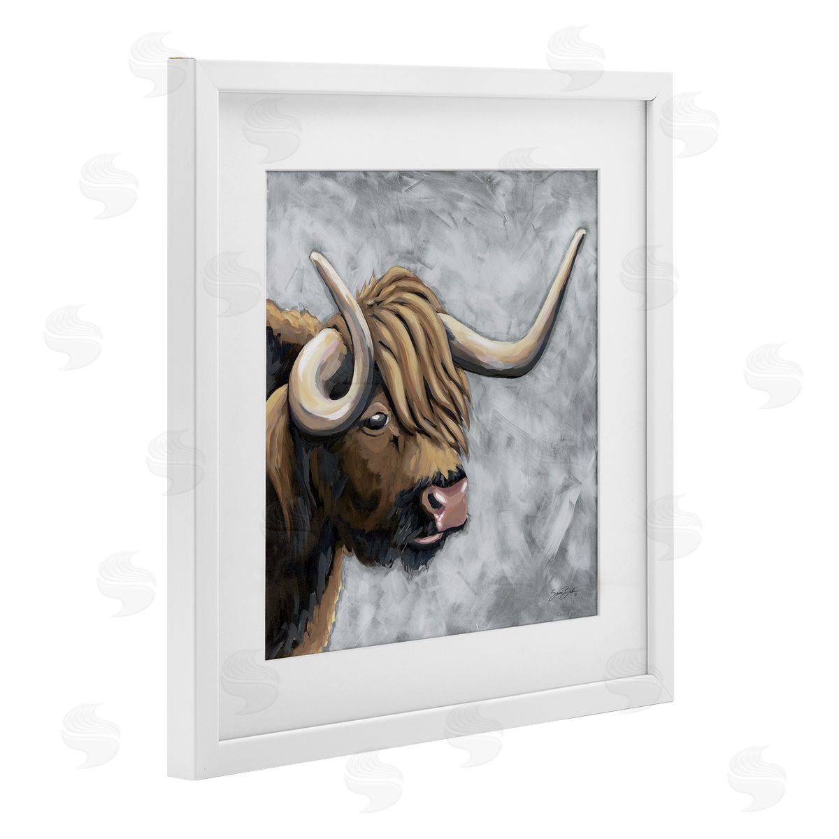 Sara Baker Highland Cattle with Curved Horn Canvas Wall Art Print