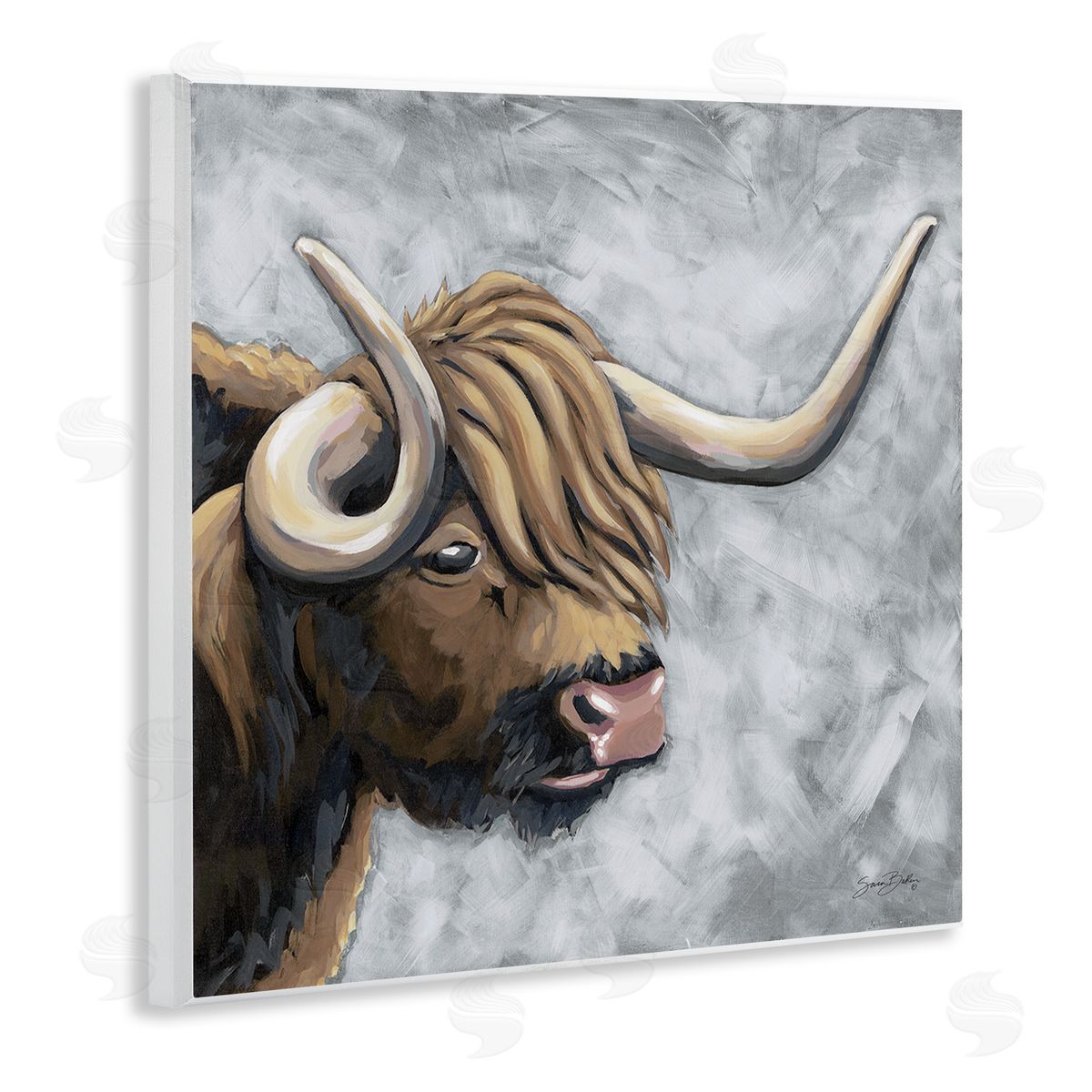 Sara Baker Highland Cattle with Curved Horn Canvas Wall Art Print