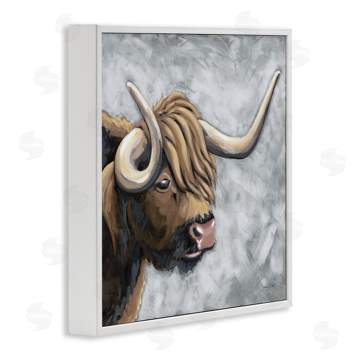 Sara Baker Highland Cattle with Curved Horn Canvas Wall Art Print