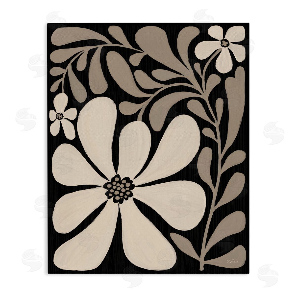 Cat Thurman Designs Cream Modern Florals Canvas Wall Art Print