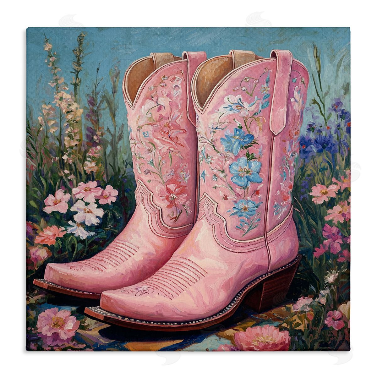 Heidi Kuntz Wildflower Pink Cowgirl Boots Canvas Wall Art Print