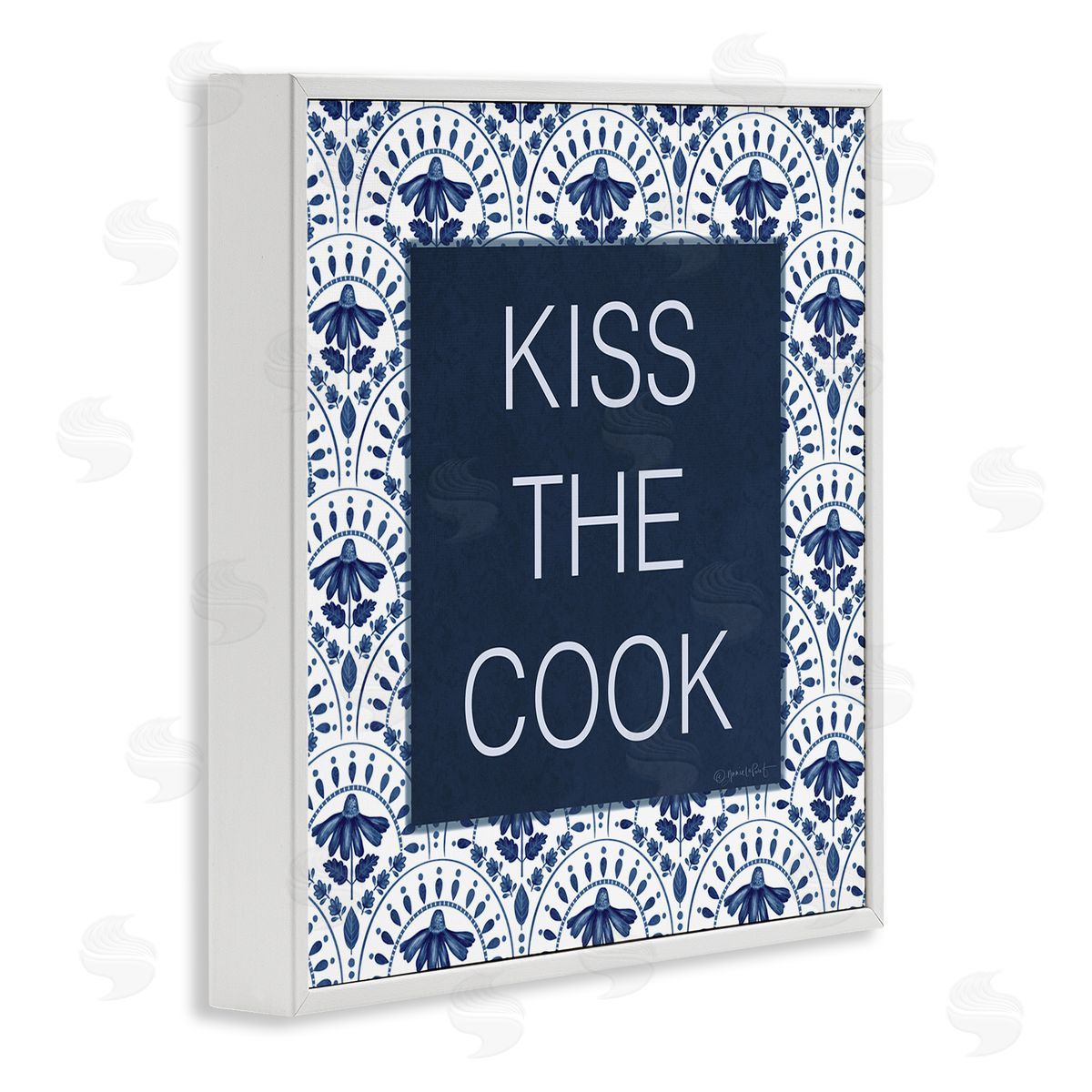 Annie LaPoint Kiss The Cook Blue Florals Canvas Wall Art Print