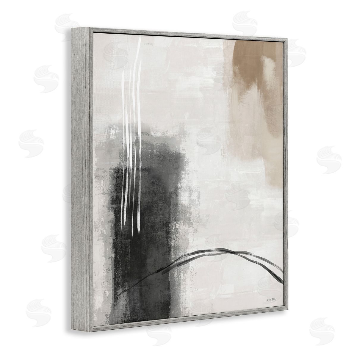 Amber Sterling Grey and Tan Simple Abstract Canvas Wall Art Print