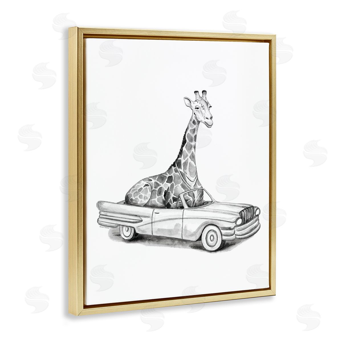 Rachel Nieman Giraffe in Vintage Vehicle Canvas Wall Art Print