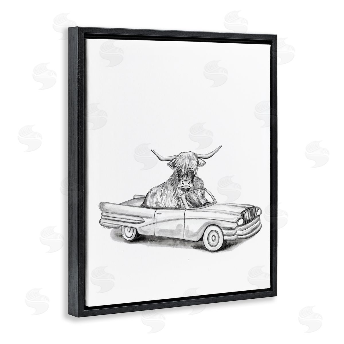 Rachel Nieman Bull in Vintage Vehicle Canvas Wall Art Print