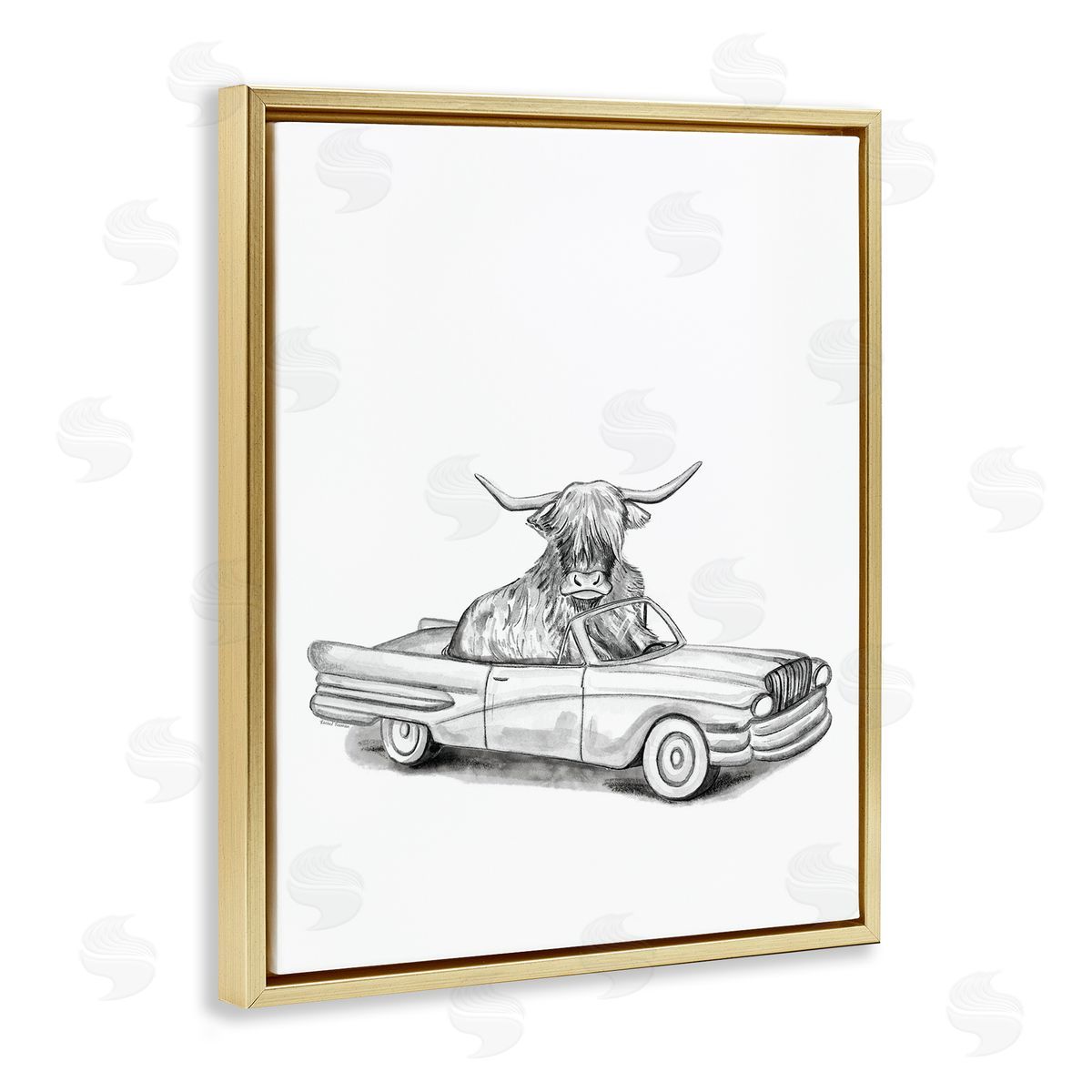 Rachel Nieman Bull in Vintage Vehicle Canvas Wall Art Print