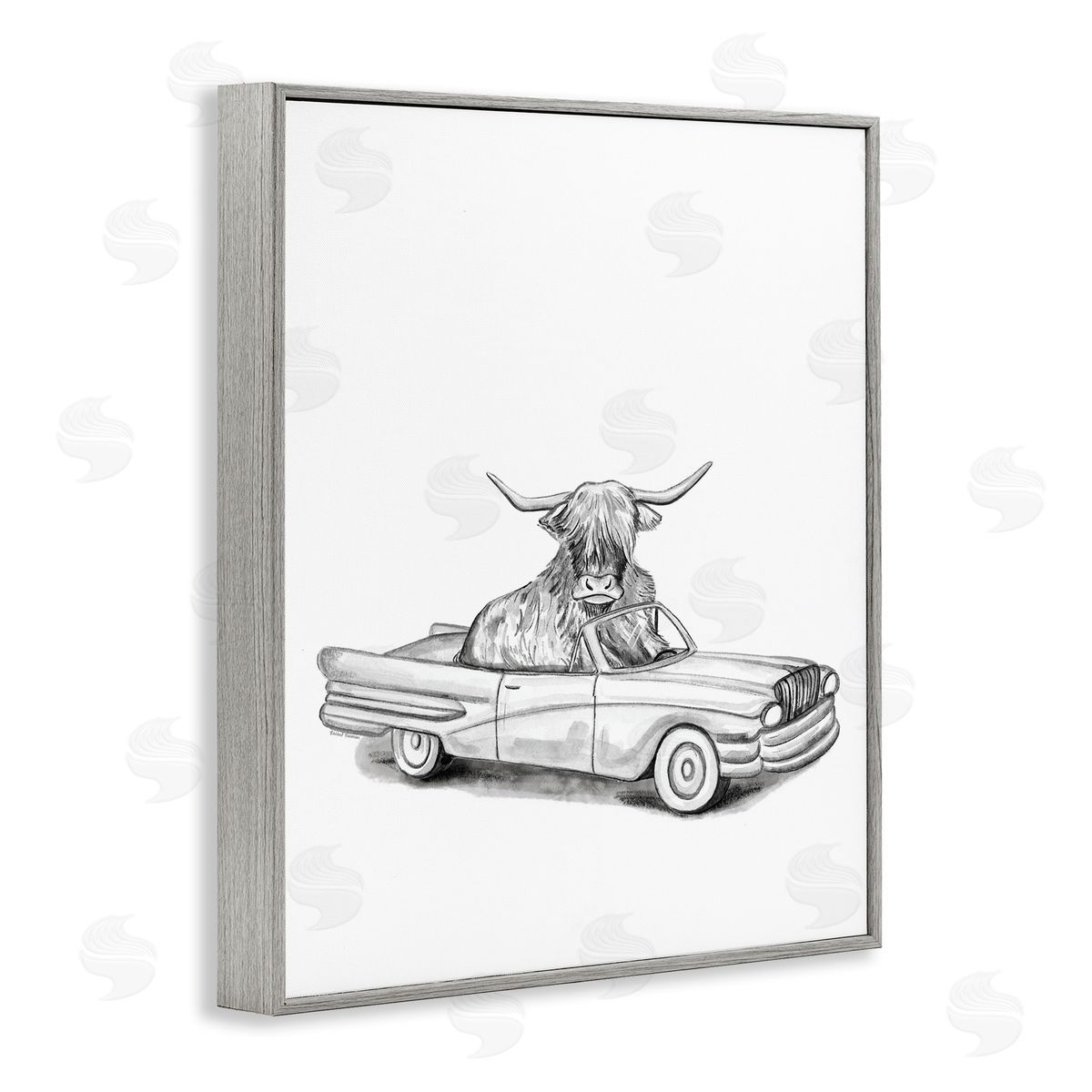 Rachel Nieman Bull in Vintage Vehicle Canvas Wall Art Print