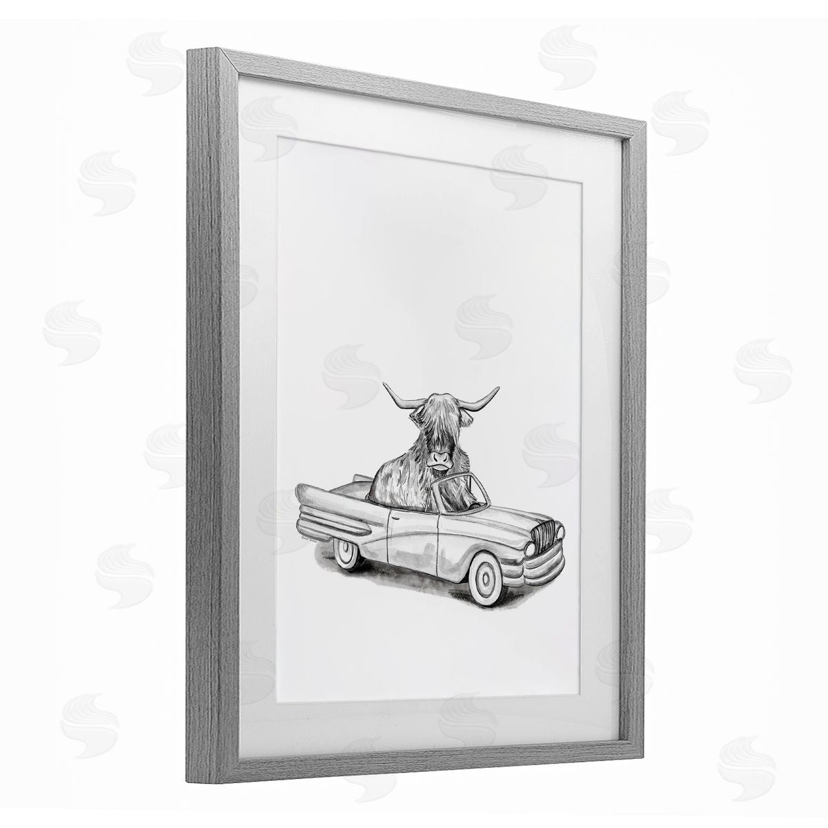 Rachel Nieman Bull in Vintage Vehicle Canvas Wall Art Print