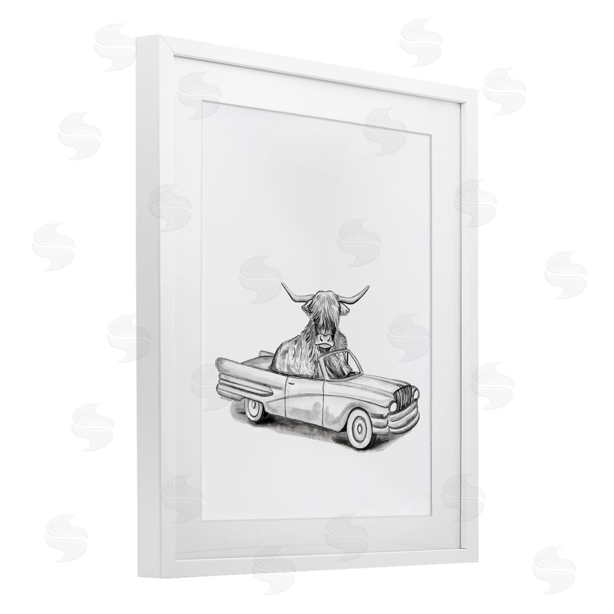Rachel Nieman Bull in Vintage Vehicle Canvas Wall Art Print
