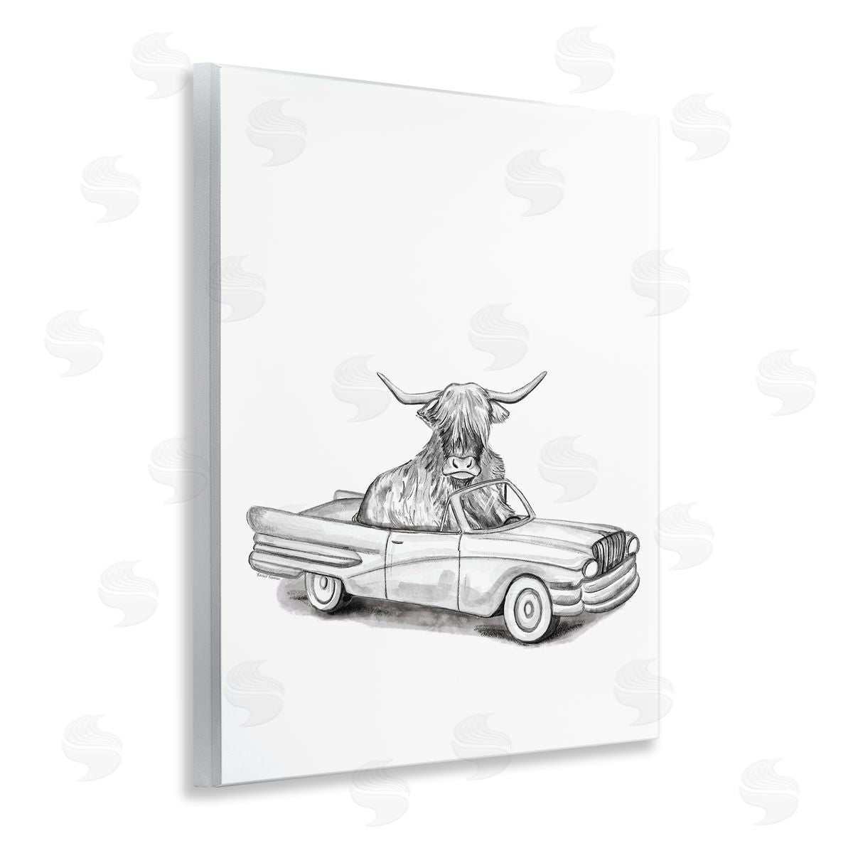 Rachel Nieman Bull in Vintage Vehicle Canvas Wall Art Print