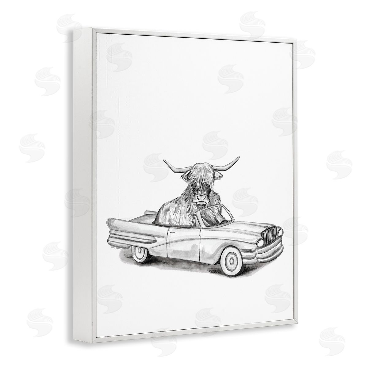 Rachel Nieman Bull in Vintage Vehicle Canvas Wall Art Print